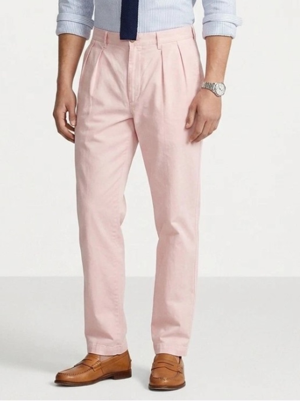 Ralph Lauren Vintage Hammond Light Pink Pleated Cotton Chinos 34 x 32 Deadstock